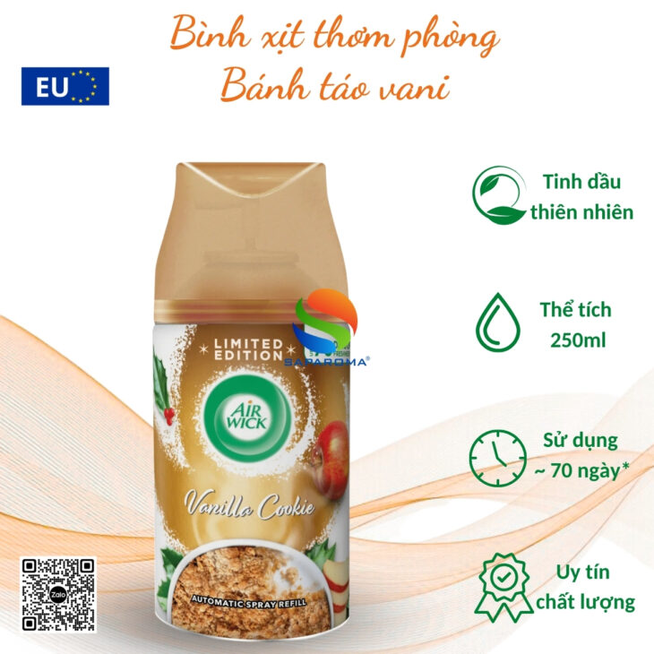 Bình xịt tự động tinh dầu thiên nhiên Air Wick 250ml – chính hãng EU, thơm phòng, hỗ trợ khử mùi