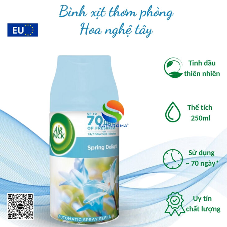 Bình xịt tự động tinh dầu thiên nhiên Air Wick 250ml – chính hãng EU, thơm phòng, hỗ trợ khử mùi