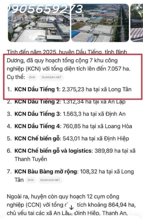 ĐẤT NỀN LONG TÂN DẦU TIẾNG – 630TRIỆU/220m2 – t00m2 thổ cư