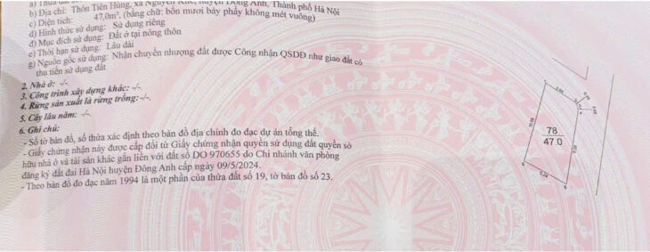 Đất Tiên Hùng – Nguyên Khê xe 1,25 tấn vào đất, lô góc 47m giá 4,3 tỷ