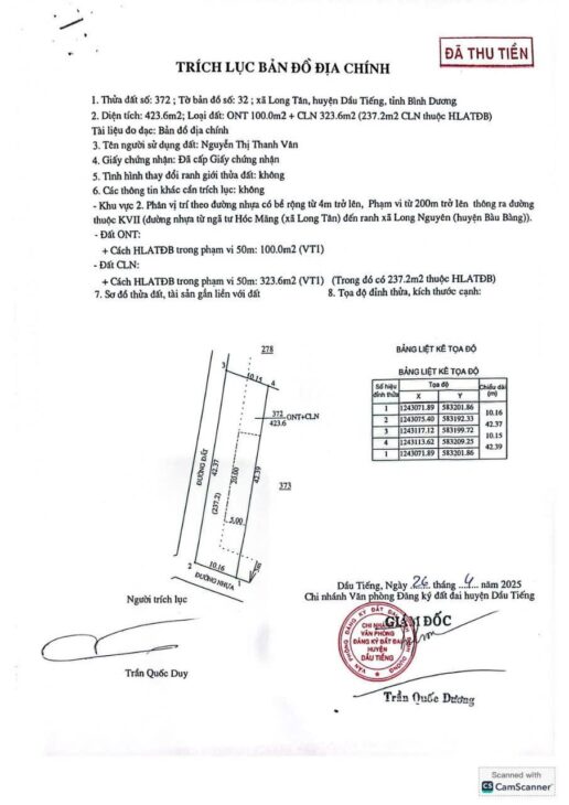 Bán gấp lô góc 424m² (100m² thổ cư), giá chỉ 850 triệu