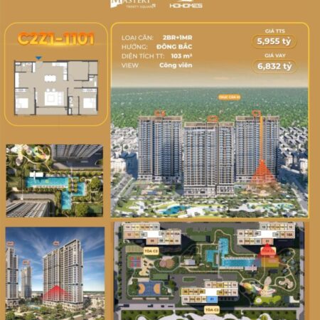 Bán căn 3PN +1 – 103m², tầng trung 11 hướng Đông Bắc toà C2Z1 dự án Masteri Trinity Square –