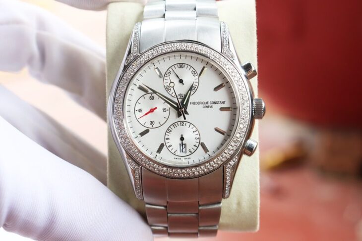 ĐH Nam : Frederique Constant Chronograph Automatic – Niềng đính full Kim Cương – Size 42mm