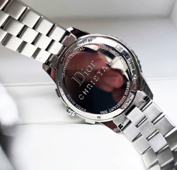 ĐH : Christian Dior Chronograph Niềng & cọc số Full Kim Cương Dây Đính full Đá Sapphire