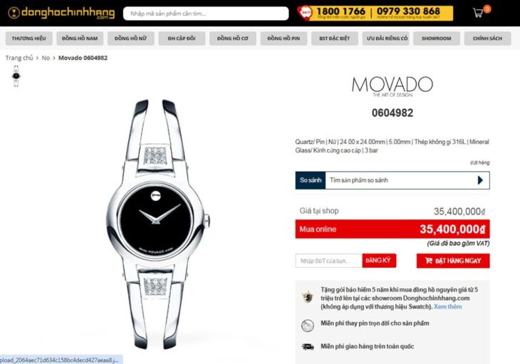 Đồng Hồ Movado Nữ ( kiểu Lắc Tay ) Niềng đính Kim Cương thiên nhiên – Fullbox