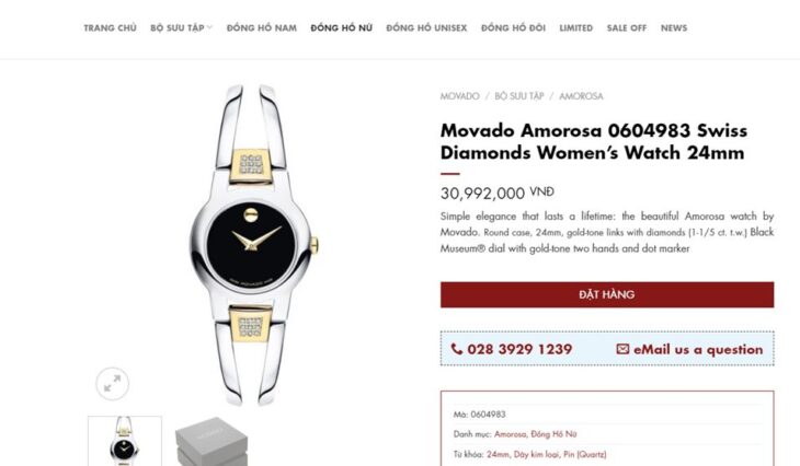 Đồng Hồ Nữ Movado ( Lắc Tay ) Demi Vàng – Niềng Kim Cương thiên nhiên – Fullbox