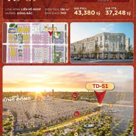 Shophouse Vinhome Đan Phượng, Dt 136m – Giá Chỉ 37 Tỷ – Đầu Tư Là Thắng!