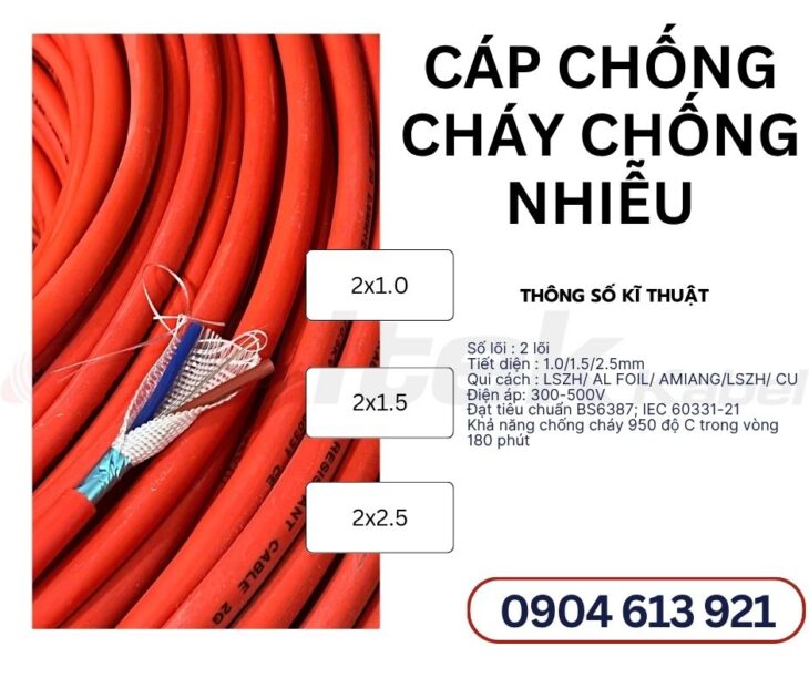 Cáp tín hiệu báo cháy chống cháy chống nhiễu 2×1.0mm Altek Kabel