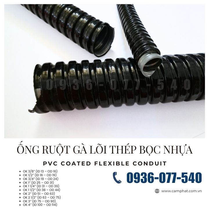 Ống ruột gà lõi thép bọc nhựa luồn dây điện phi 1/2″ – Ống ruột gà D20