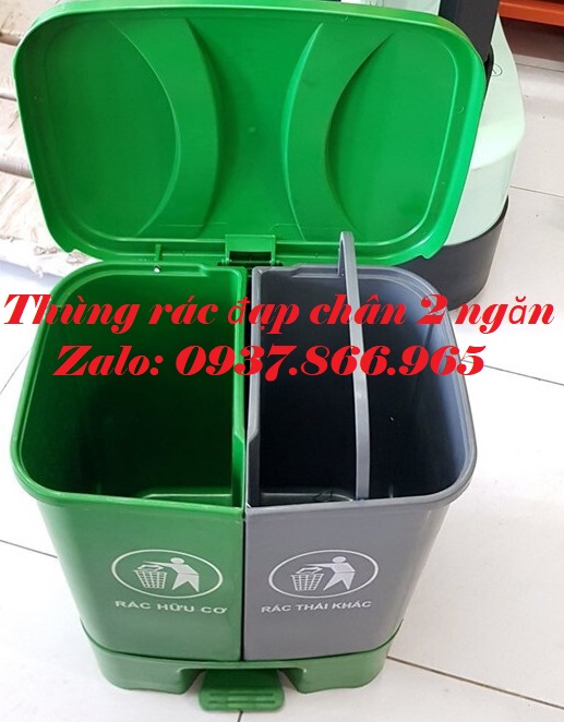 Thung rac, thùng phân loại rác 2 ngăn, bán thùng rác các loại