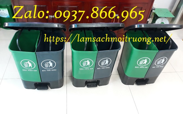 Thung rac, thùng phân loại rác 2 ngăn, bán thùng rác các loại
