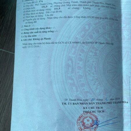 CHÍNH CHỦ Cần bán Đất Mặt Tiền Tại Đường Thanh Chương, Phường Quảng Thành, TP.Thanh Hóa, Thanh Hóa