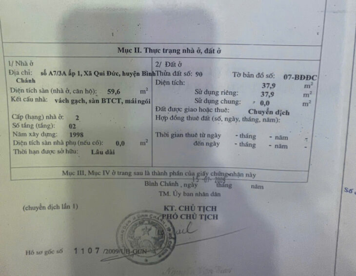 GIÁ TỐT – NHÀ CHÍNH CHỦ CẦN BÁN NHANH Vị Trí Tại Xã Quy Đức, Huyện Bình Chánh, TP HCM