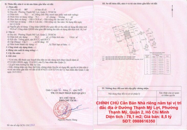 CHÍNH CHỦ Cần Bán Nhà riêng nằm tại vị trí đắc địa ở Đường Thạnh Mỹ Lợi, Quận 2, Hồ Chí Minh