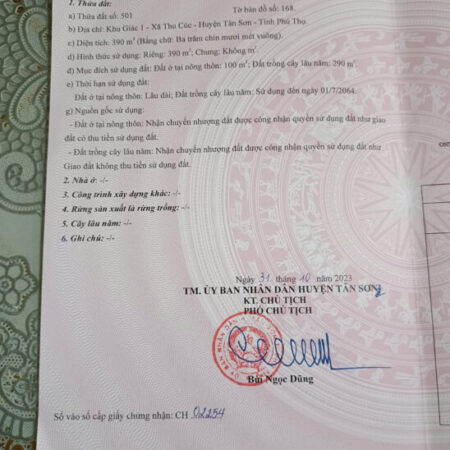 CẦN BÁN LÔ ĐẤT ĐẸP TẠI MẶT ĐƯỜNG QUỐC LỘ 32 – XÃ THU CÚC- TÂN SƠN- PHÚ THỌ