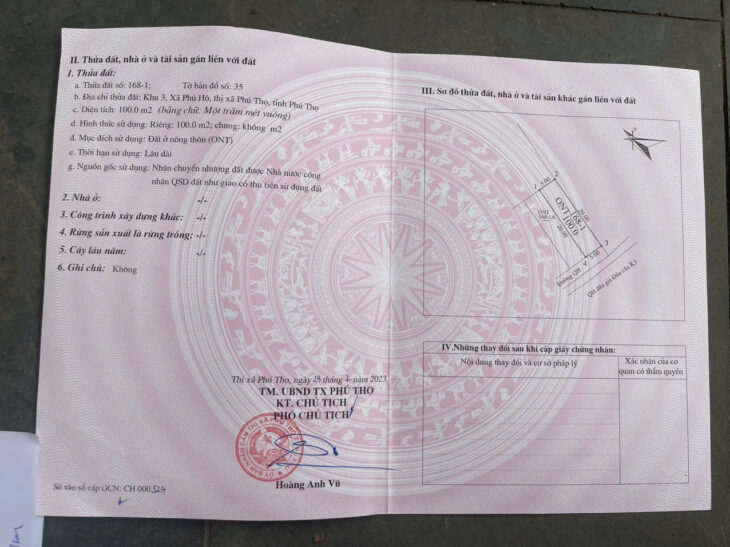 CHÍNH CHỦ CẦN BÁN LÔ ĐẤT BĂNG 2 TẠI KHU PHÚ HỘ – THỊ XÃ PHÚ THỌ