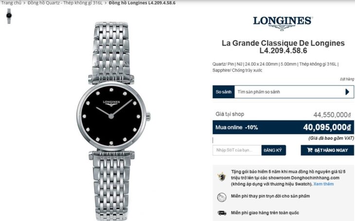 ĐH Nữ : Longines La Grande Classique L4.209.4.58.6 Siêu mỏng Cọc số 12 viên Kim Cương