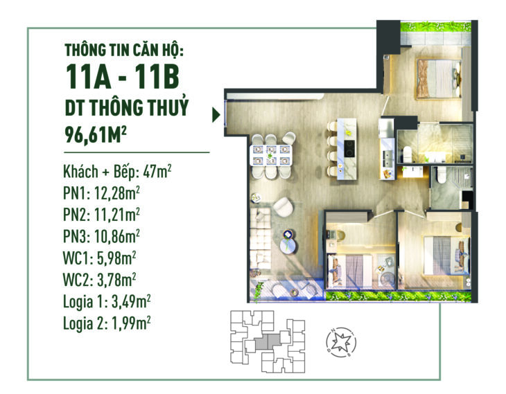Duy nhất 1 căn 3PN 96m2 tầng trung đẹp, view thoáng trong Ecopark giá tốt.