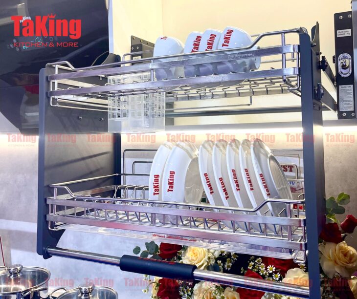 Kệ bát đĩa nâng hạ TaKing, hệ thống di chuyển thông minh, chất liệu cao cấp, thiết kế hiện đại