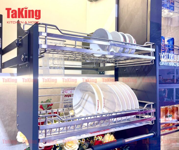 Kệ bát đĩa nâng hạ TaKing, hệ thống di chuyển thông minh, chất liệu cao cấp, thiết kế hiện đại