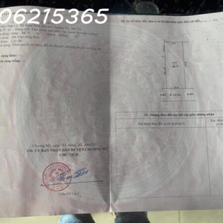 Tôi cần bán lô đất 89m2, Full thổ cư, tại Chúc Lý, Phường Chương Mỹ, TP Hà Nội, ô tô tránh, kinh