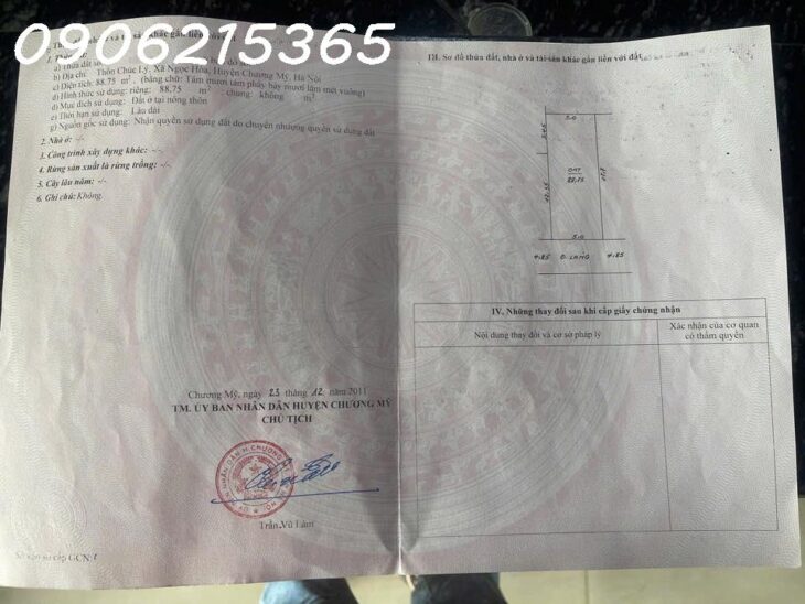 Tôi cần bán lô đất 89m2, Full thổ cư, tại Chúc Lý, Phường Chương Mỹ, TP Hà Nội, ô tô tránh, kinh