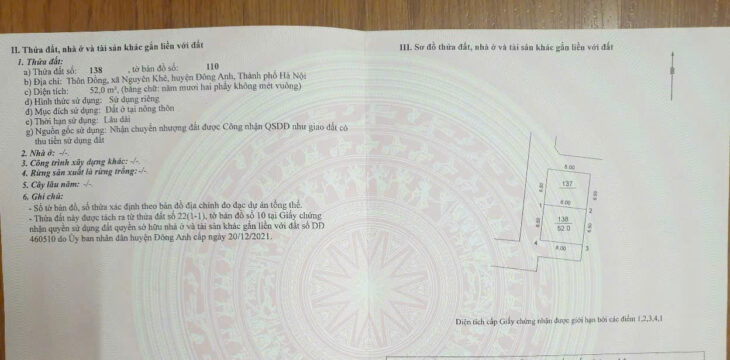 ✅ Bán đất thôn Đồng Nguyên Khê (cũ) – Phúc Thịnh – 52m Lô góc – Ô tô tránh