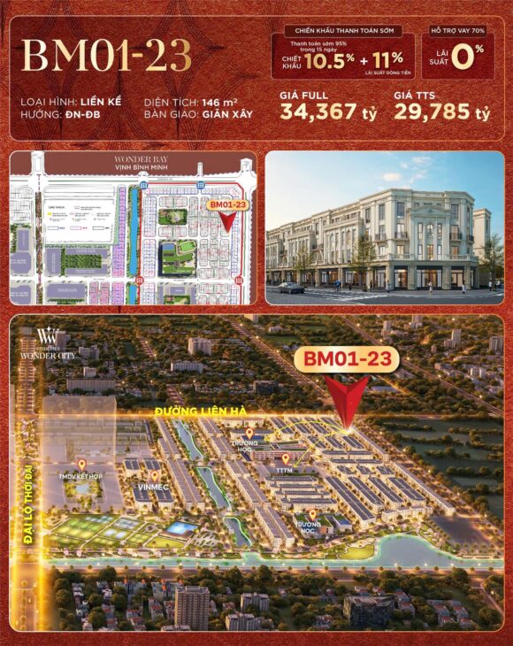 Bán Căn Bình Minh 01-23 – Vinhomes Đan Phượng, Diện tích 146m², hướng Đông Nam – Đông Bắc – Giá