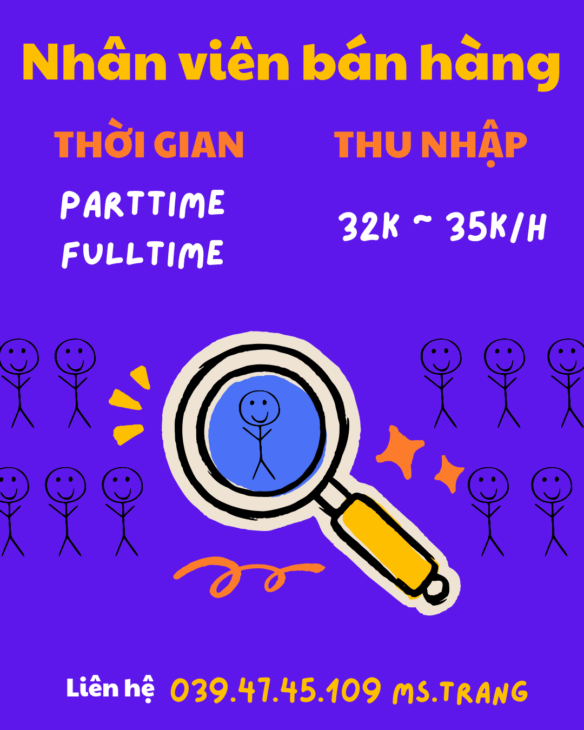 Quận Tân Phú cần người phụ bán hàng, trực quầy hàng: Không yêu cầu kinh nghiệm