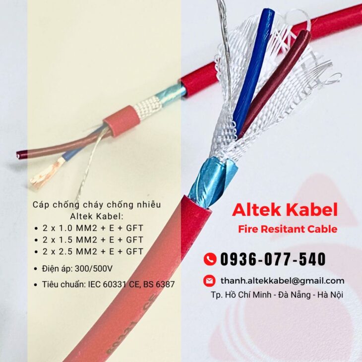 Cáp chống cháy chống nhiễu Altek Kabel 2×1.5 mm2 – Fire resistant, TC IEC 60331, BS 6387