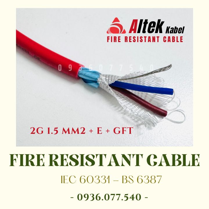 Cáp chống cháy chống nhiễu Altek Kabel 2×1.5 mm2 – Fire resistant, TC IEC 60331, BS 6387
