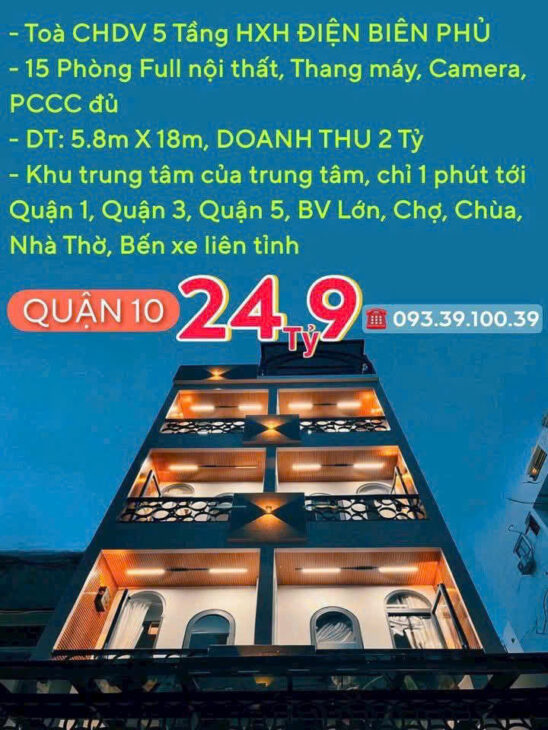 CƠ HỘI ĐẦU TƯ AN TOÀN– DÒNG TIỀN ỔN ĐỊNH TRÊN 2 TỶ/NĂM- CHDV CÁC QUẬN TRUNG TÂM: chỉ từ 11 Tỷ. LH: