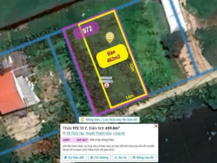 Bán đất thổ 462m2, sát QL.62, view kênh, SHR, đường ô tô, Xã Thuỷ Tây Thạnh Hóa, Long An