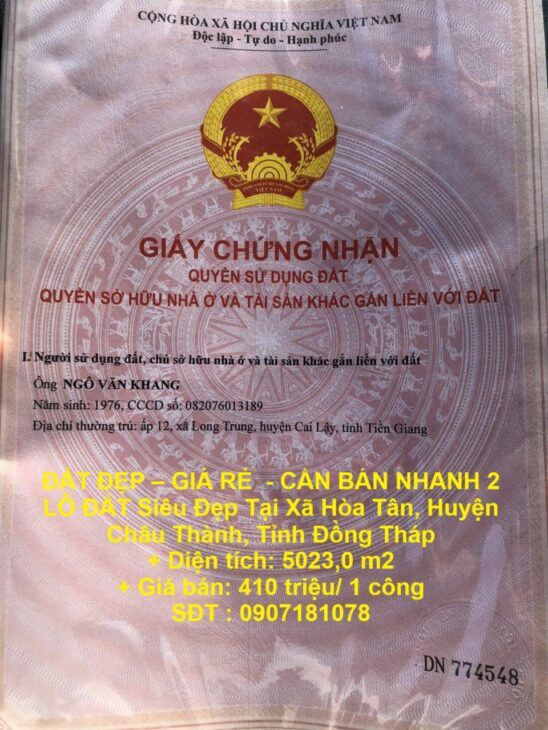 ĐẤT ĐẸP – GIÁ RẺ – CẦN BÁN NHANH 2 LÔ ĐẤT Siêu Đẹp Tại CHÂU THÀNH, ĐỒNG THÁP