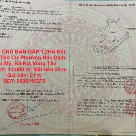 CHÍNH CHỦ BÁN GẤP 1,2HA Đất 550M2 Thổ Cư Phường Hắc Dịch, Phú Mỹ, Bà Rịa Vũng Tàu CHÍNH CHỦ BÁN GẤP 1,2HA Đất 550M2 Thổ Cư Phường Hắc Dịch, Phú Mỹ, Bà Rịa Vũng Tàu