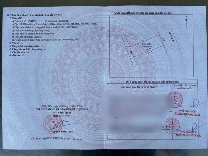 ĐẤT CHÍNH CHỦ – GIÁ TỐT – Lô 13 OM2 Khu Dân Cư Bách Nhẫn, Hiệp Hòa, Bắc Ninh