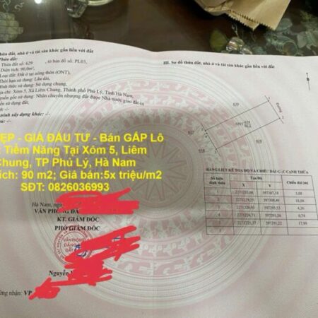 ĐẤT ĐẸP – GIÁ ĐẦU TƯ – Bán GẤP Lô Đất Tiềm Năng Tại Xóm 5, Liêm Chung, TP Phủ Lý, Hà Nam ĐẤT ĐẸP – GIÁ ĐẦU TƯ – Bán GẤP Lô Đất Tiềm Năng Tại Xóm 5, Liêm Chung, TP Phủ Lý, Hà Nam