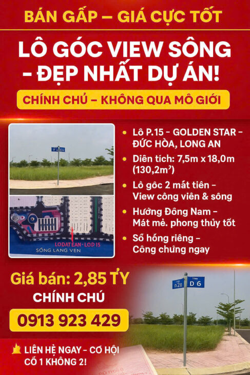 ĐẤT ĐẸP – GIÁ ĐẦU TƯ – CHÍNH CHỦ CẦN BÁN LÔ ĐẤT Dự Án GOLDEN STAR Đức Hoà, Long An