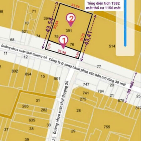 SIÊU PHẨM 1.382M ĐẤT 2 MẶT TIỀN NHỰA – TRUNG TÂM BÀ ĐIỂM – HÓC MÔN