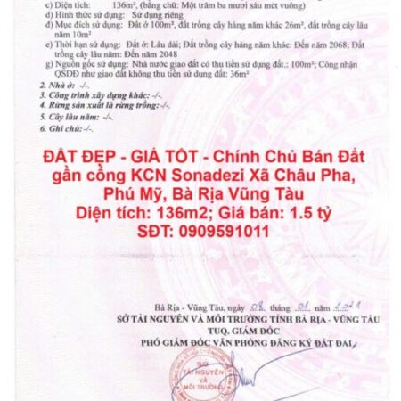 ĐẤT ĐẸP – GIÁ TỐT – Chính Chủ Bán Đất gần cổng KCN Sonadezi Châu Đức, điểm đầu Vành Đai 4.