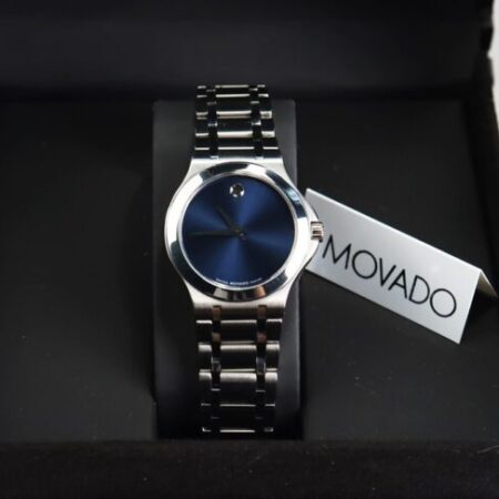 Đồng Hồ Nữ : Movado mặt xanh Naxy dây thép – Size 28mm Fullbox…