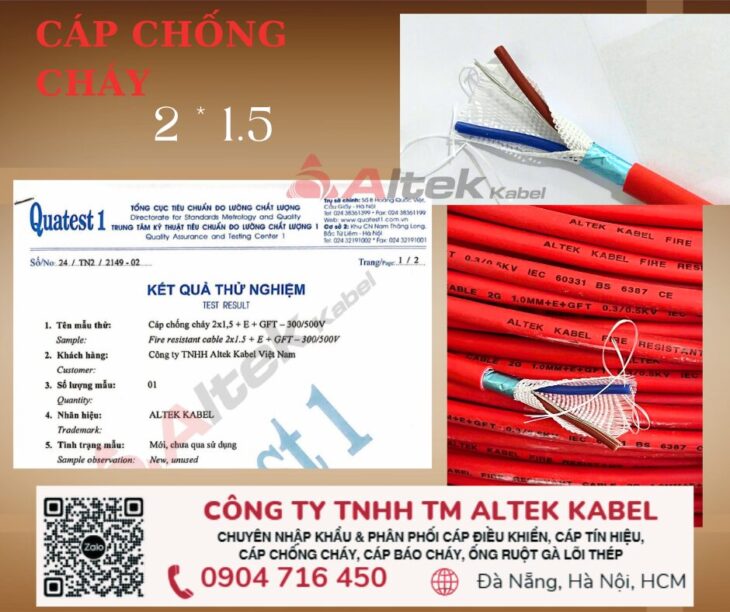 Cáp báo cháy chống nhiễu 2×1.5 FR CVVS Altek Kabel