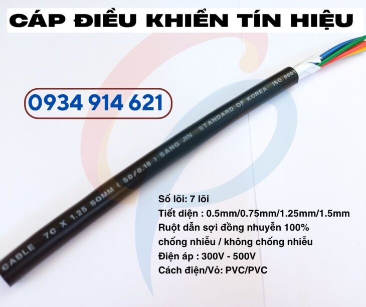 Cáp điều khiển Sangjin 7×1.5 – Cu chống nhiễu, vỏ PVC, Hàn Quốc