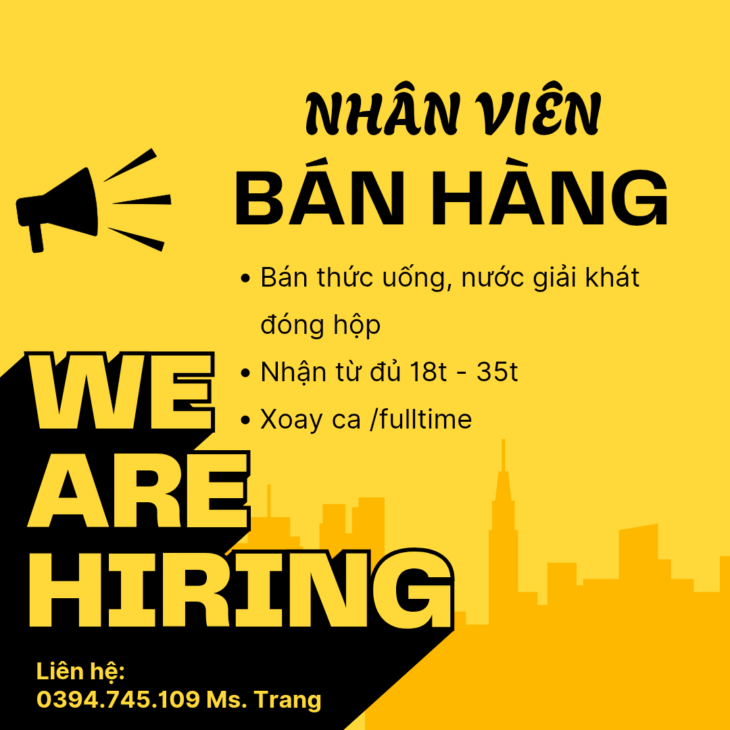 Quận Tân Phú cần người phụ bán hàng, trực quầy hàng: Xoay ca