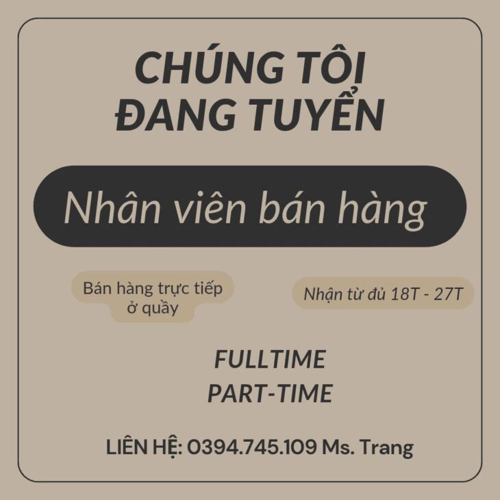 Việc Làm Thêm – Nhân Viên Bán Hàng, Xoay Ca Linh Hoạt