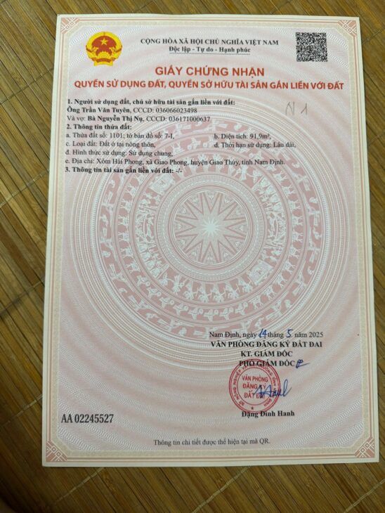 Đất nền Quất Lâm 1.55 tỷ – 100m2 gần biển, đường ô tô, sổ đỏ riêng – Nguyễn Hùng BĐS – 0989333012