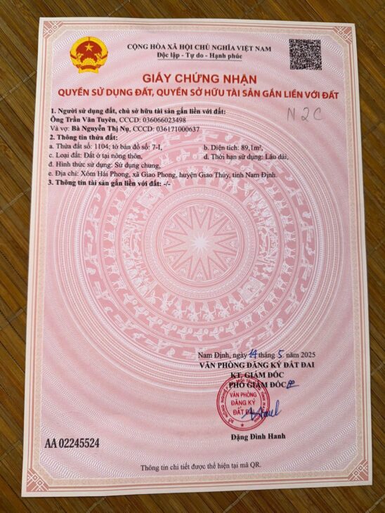 Đất nền Quất Lâm 1.65 tỷ – 100m2 gần trường học, tiện ở lâu dài – Nguyễn Hùng BĐS – 0989333012