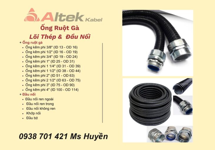 Ống Ruột Gà, Lõi Thép Bọc Nhựa + Đầu Nối