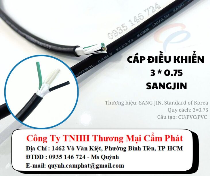 Cáp điều khiển 3×0.75 RVV Sangjin sẵn kho Sài Gòn