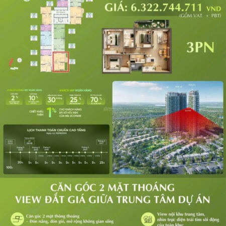Căn hộ 3PN Eco Retreat vườn mây cuối cùng có tầm nhìn toàn dự án xanh mát giá chủ đầu tư